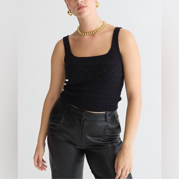 J. Crew Supersoft cropped cable-knit sweater-tank set in Black - Picture 3 of 9
